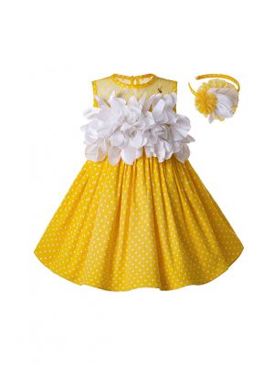 Spring Summer Girls Easter Yellow Cotton Dress  + Handmade Headband         