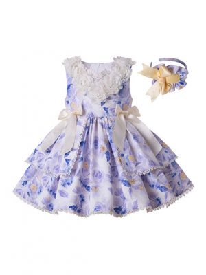 2020 Flowers Boutique Girls Ruffles England Style Layered Dress + Hand Headband