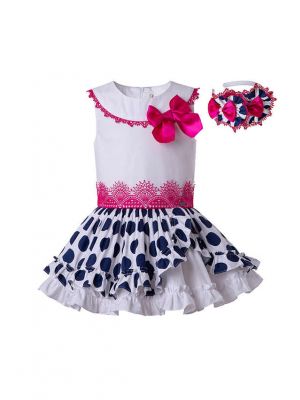 Polka Dot White&Black Ruffled With Cute Bow Boutique Dress + Hand Headband