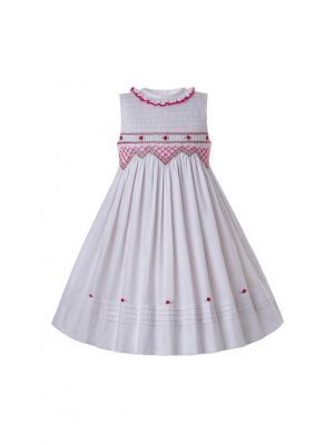 Spring & Summer White Ruffled Vintage O-Neck Smoked Dress
