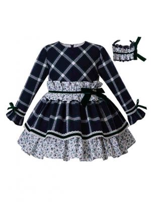Autumn Blue&Black Grid Layered Boutique Dress