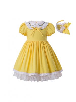 Easter Yellow Girls Vintage Dress + Hand Headband