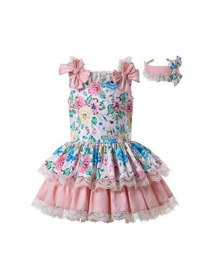 Sweet Summer Princess Lace Flower-printed Bows Princess Dress + Hand Headband