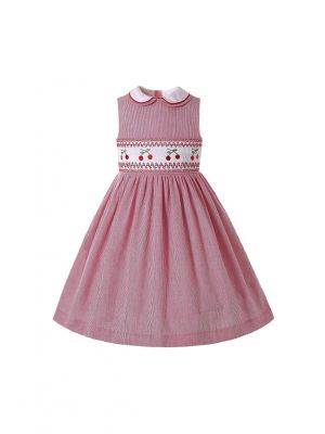 Double-layered Collar Girls Embroidered Red Striped Dress