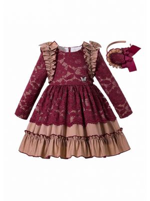 Wine Red Garment Dyed Girls Gorgeous Boutique Dress + Handmade Headband
