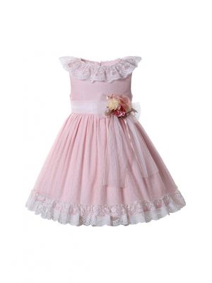 Pink Lace Tulle Girls Dress