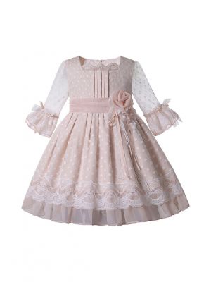 Champagne Color Flower Lace Tulle Dress