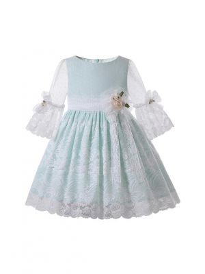 Sweet Princess Light Green Dress Half Sleeve Lace A-Line Flower