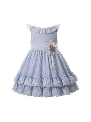 Blue Lace chiffon Girls Sleeveless Dress