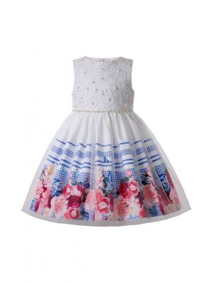 Summer Sleeveless Printed Girls White Dress