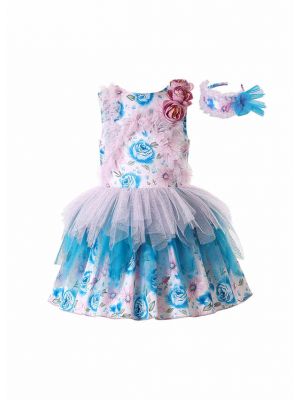 Sleeveless Chiffon Pink Blue Dress + Handmade Headband