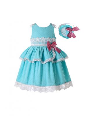 Girls Sweet Blue Summer Dress + Handmade Headband