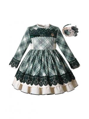 Green Plaid Christmas Ruffle Dress + Handmade Headband