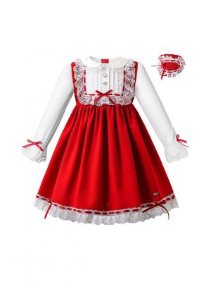 Red Christmas Ruffle Ribbon Lace Dress with Handmade Headband