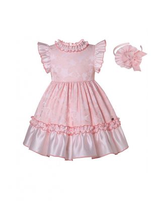 Sweet A-line Ruffle Girls Dress + Handmade Headband