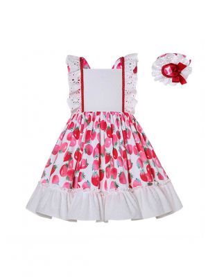 Cute Fruit Print White Girls Dress + Handmade Headband