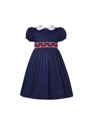 Peter pan Collar Dark Blue Smocked Dress