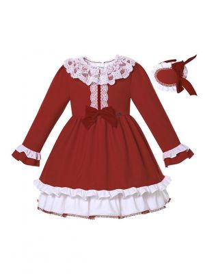 Red Ruffled Lace Girls Christmas Dress + Handmade Headband