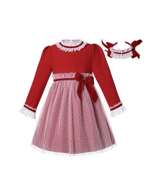 New Autumn Winter Red Christmas Dress for Girls + Handmade Headband