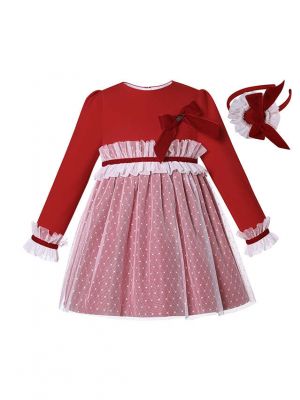 2022 Fall Winter Baby Girls Red Christmas Dress + Handmade Headband