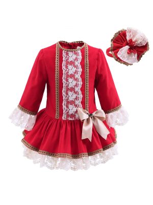 New Autumn Red Girls Dress With Lace 893