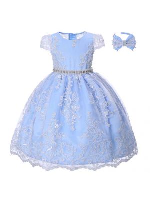 Fashionable Blue Girl Party Dress Flower 1102