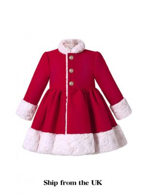 (UK Only) Autumn & Winter Girl Red Single-Breasted Coat