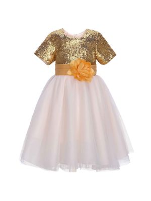 Girls Sequin Floral Belt dresses Princess 1