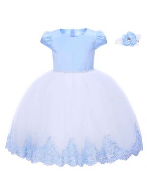 Girls Blue Princess Dress Lace Floral 1087BL