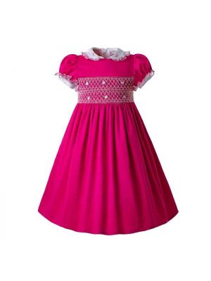 Hot Pink Doll Collar Newborn Smocked Dress C95