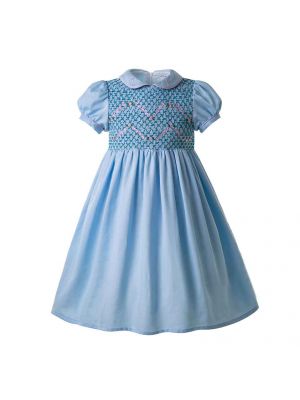 Blue Boutique Girls Doll Collar Handmade Embroidered Smocked Dresses