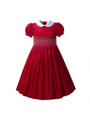 Red Toddlers Doll Collar Short Sleeve Dress