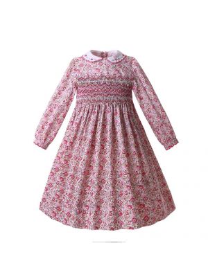 Pink Doll Collar Smocked Girls Dress