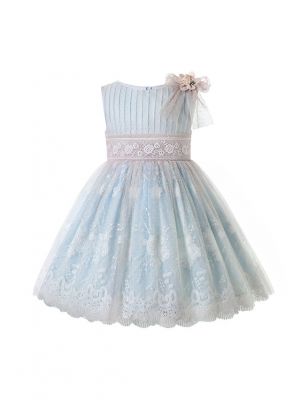 Light Blue Lace Flower Tulle Dress