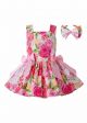 Flower Printed With Bows Summer 2019 Vivid Girls Dress + Handmade Headband  