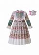 Lace Boutique Flower Embroidered Printed Doll Collar Girls Dress With Headband