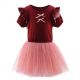 Summer Red Cute Pleat Lantern Sleeve Solid Dress GD90225-10