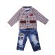 3PCS Boys Cartoon Clothing Set Plaid Coat 33 