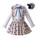 Girls Long Sleeve White Blouse With Blue Dot Khaki Skirt