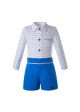 New Clothing Set For Boys White Dot Top + Navy White Wave Shorts                             