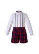 Autumn Boys Clothing Sets White Shirt + Red Grid Shorts