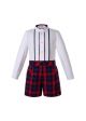 Autumn Boys Clothing Sets White Shirt + Red Grid Shorts