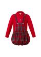 2019 Red Boutique Toddler Boys Clothing Set Red Shirt + Grid Suspenders Pants