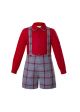 Party Boutique Kids Boys Clothing Sets Red Shirt + Grey Grid Suspenders Shorts