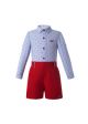 Boys Summer Kids Clothing Outfit Light Blue Character Shirt + Red Shorts