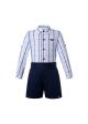 Easter Boys Clothing Sets Blue Grid Shirt + Black Shorts
