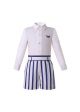 Boys White Long Sleeve Top + Blue White Striped Shorts