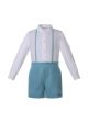 2 Pieces Boys White Shirt with Lace detailed + Sky Blue Shorts