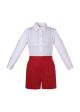 2 Pieces Outfits Boys Kids Clothing Set White Shirt + Red Shorts