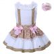 White Jacquard Sleeveless Tops+Brown Lace Skirt 1308